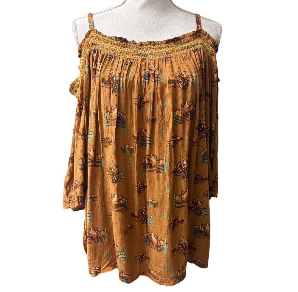 Ariat Women's Size 2XL XXL Brown Sleeveless Western Cowboy Yellowstone Tank Top